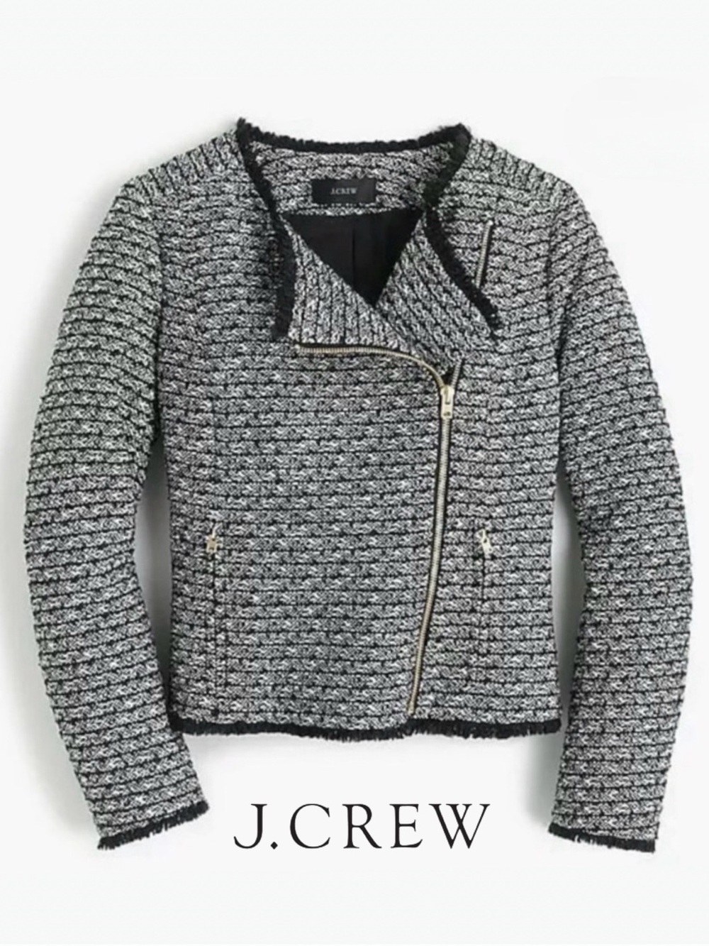 J. Crew Tweed Fringe Jacket Black White 6
EUC